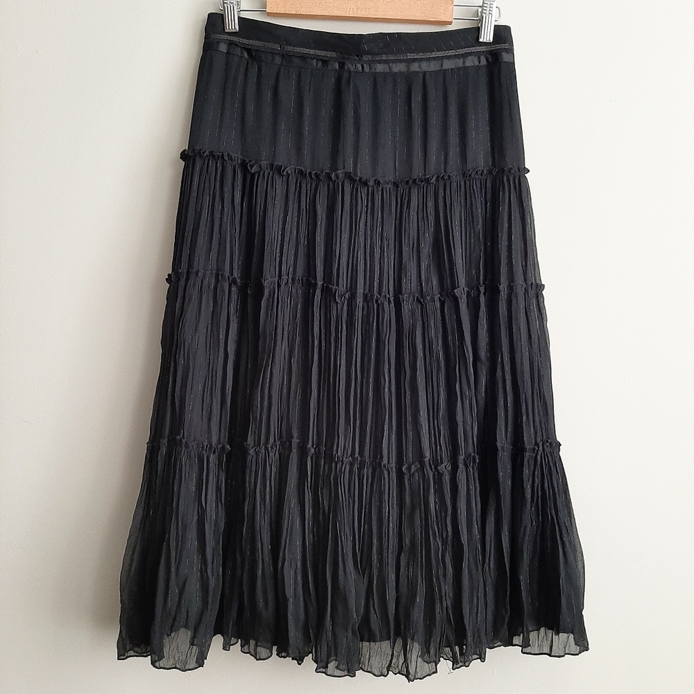 H&M Black Tiered Sheer Lined Skirt Size 8